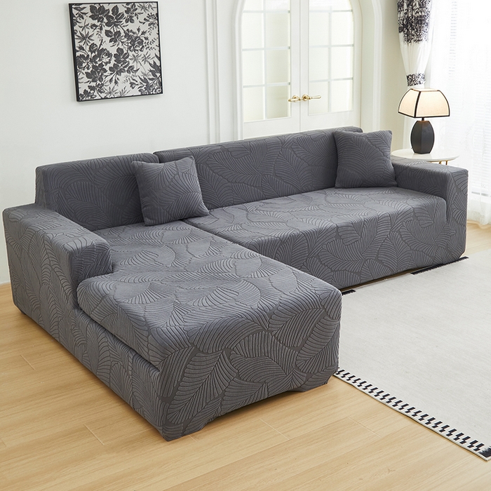 91家纺网 家纺一手货源 找家纺 丝绮鹿 2025新款雕花绒大叶子沙发套松紧款（贵妃图新） 深灰