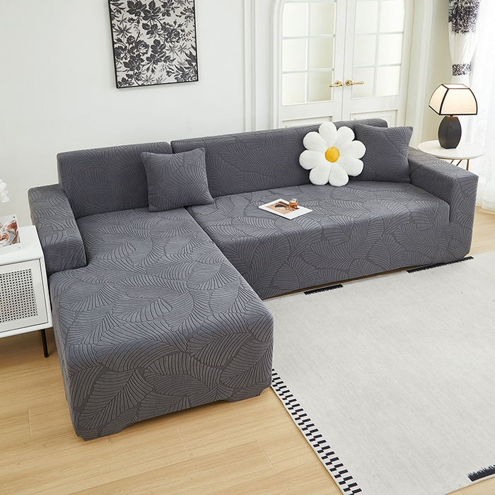 91家纺网 家纺一手货源 找家纺 丝绮鹿 2025新款雕花绒大叶子沙发套松紧款（贵妃图新） 深灰