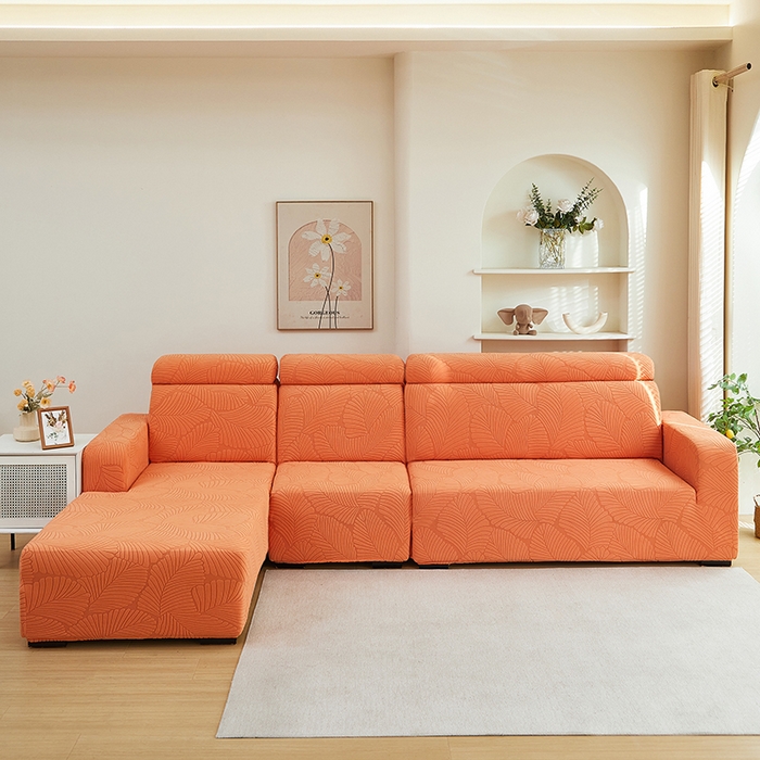 丝绮鹿 2025新款雕花绒大叶子沙发套松紧款（贵妃图） 橙色