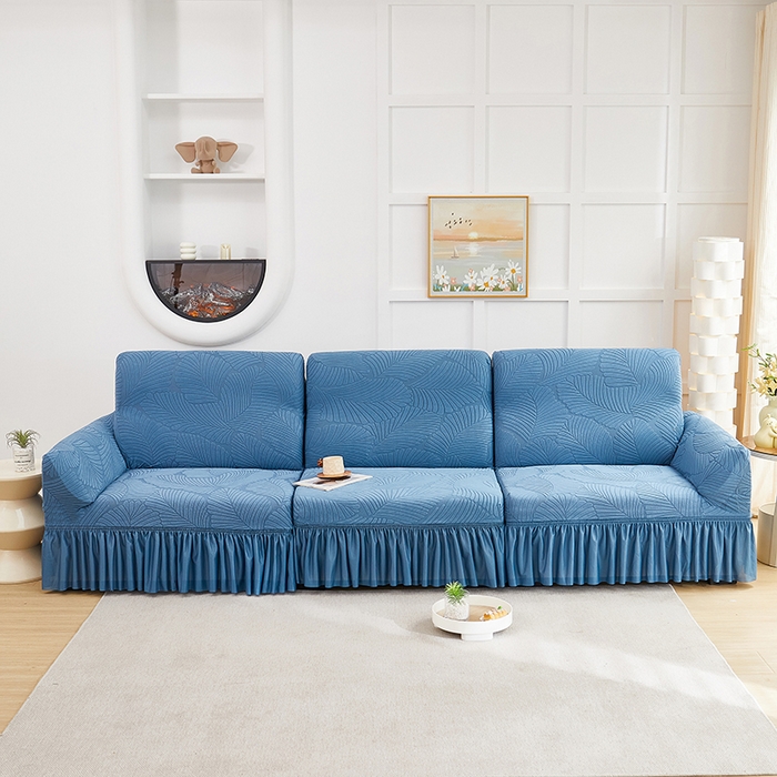 91家纺网 家纺一手货源 找家纺 （总）丝绮鹿 2025新款雕花绒大叶子沙发套裙边款（直排）