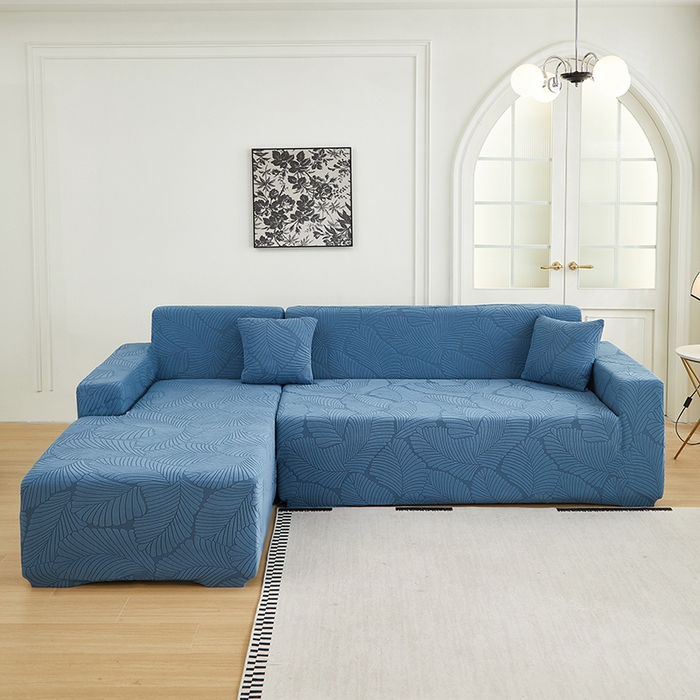 丝绮鹿 2025新款雕花绒大叶子沙发套松紧款（贵妃图新） 水蓝