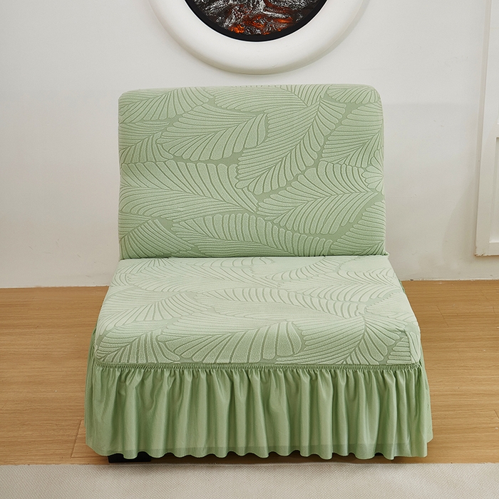 91家纺网 家纺一手货源 找家纺 丝绮鹿 2025新款雕花绒大叶子沙发套裙边款（直排） 薄荷绿