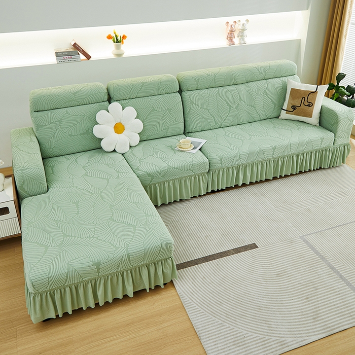 91家纺网 家纺一手货源 找家纺 （总）丝绮鹿 2025新款雕花绒大叶子沙发套裙边款（贵妃图）