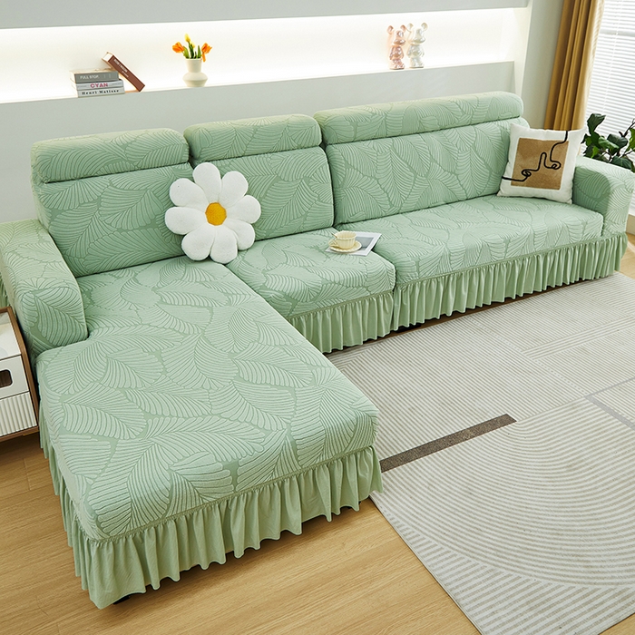 91家纺网 家纺一手货源 找家纺 （总）丝绮鹿 2025新款雕花绒大叶子沙发套裙边款（贵妃图）