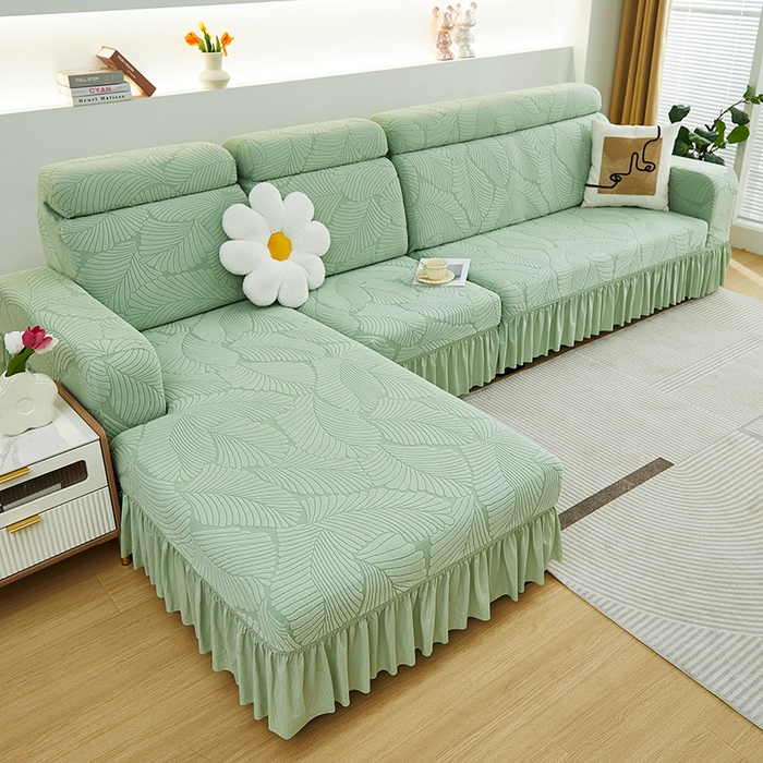 91家纺网 家纺一手货源 找家纺 （总）丝绮鹿 2025新款雕花绒大叶子沙发套裙边款（贵妃图）