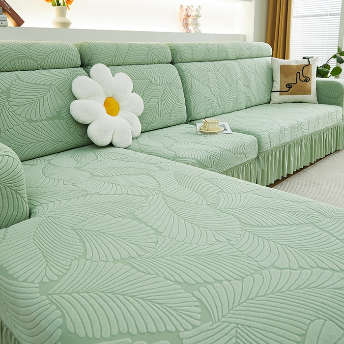 91家纺网 家纺一手货源 找家纺 （总）丝绮鹿 2025新款雕花绒大叶子沙发套裙边款（贵妃图）