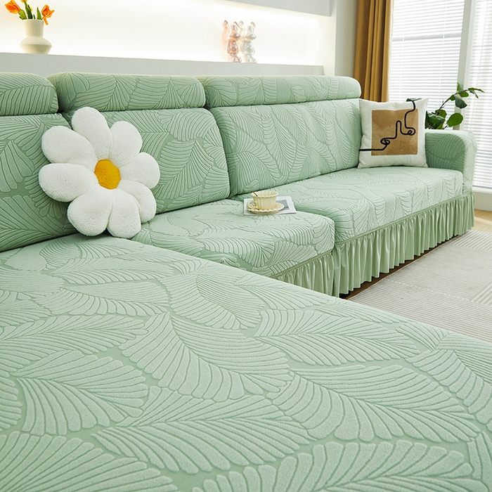 91家纺网 家纺一手货源 找家纺 （总）丝绮鹿 2025新款雕花绒大叶子沙发套裙边款（贵妃图）