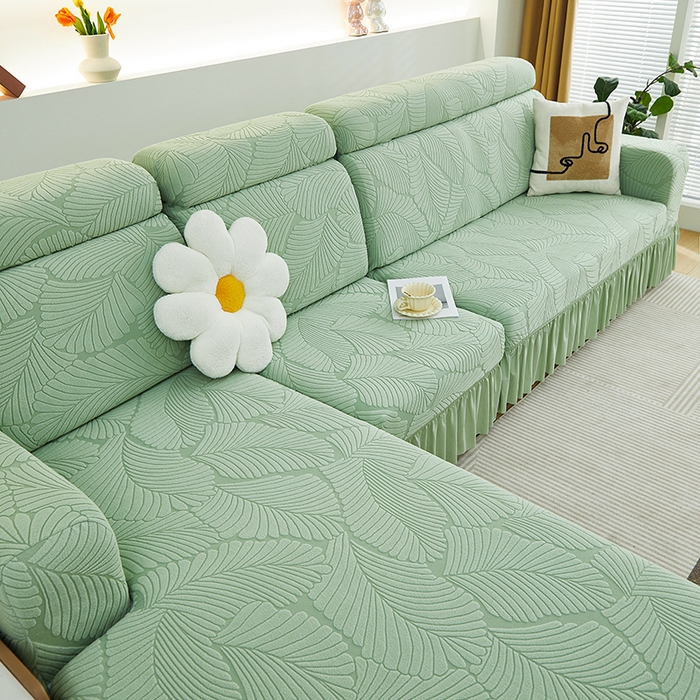 91家纺网 家纺一手货源 找家纺 （总）丝绮鹿 2025新款雕花绒大叶子沙发套裙边款（贵妃图）