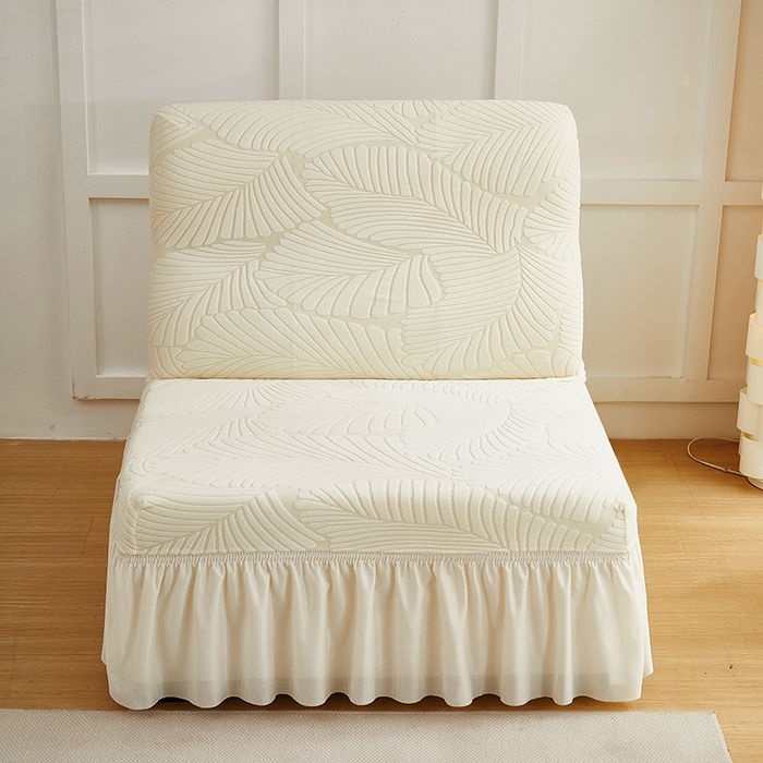 91家纺网 家纺一手货源 找家纺 丝绮鹿 2025新款雕花绒大叶子沙发套裙边款（直排） 米白