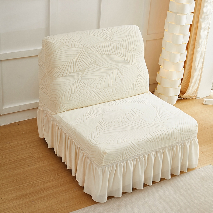 91家纺网 家纺一手货源 找家纺 丝绮鹿 2025新款雕花绒大叶子沙发套裙边款（直排） 米白