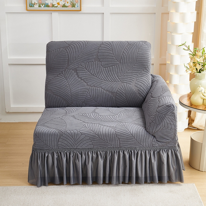 91家纺网 家纺一手货源 找家纺 丝绮鹿 2025新款雕花绒大叶子沙发套裙边款（直排） 深灰