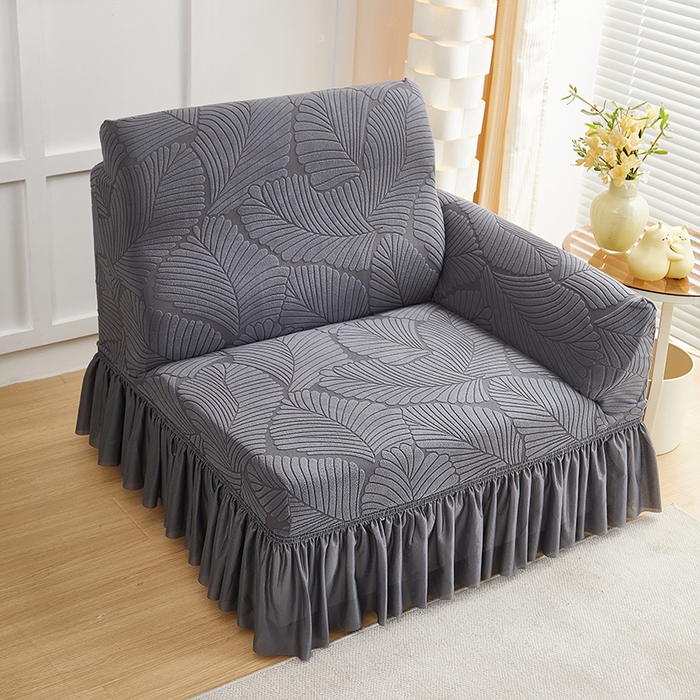 91家纺网 家纺一手货源 找家纺 丝绮鹿 2025新款雕花绒大叶子沙发套裙边款（直排） 深灰