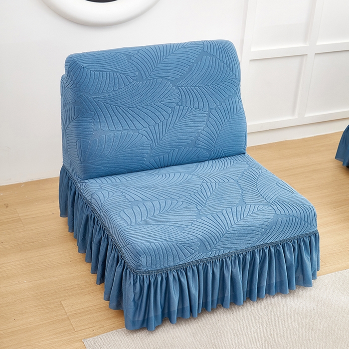 91家纺网 家纺一手货源 找家纺 丝绮鹿 2025新款雕花绒大叶子沙发套裙边款（直排） 水蓝