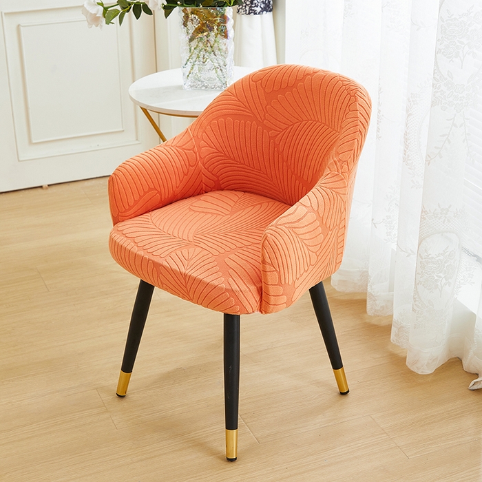 91家纺网 家纺一手货源 找家纺 丝绮鹿 2025新款雕花绒大叶子高扶手椅子套 橙色