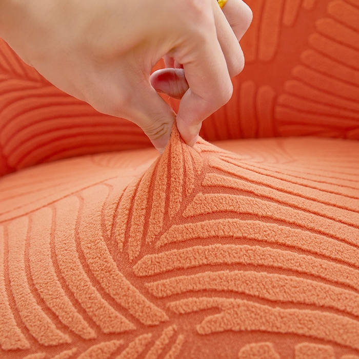 91家纺网 家纺一手货源 找家纺 丝绮鹿 2025新款雕花绒大叶子高扶手椅子套 橙色