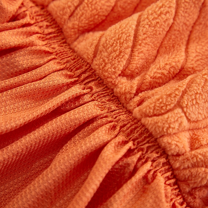 91家纺网 家纺一手货源 找家纺 丝绮鹿 2025新款雕花绒大叶子沙发套裙边款（贵妃图） 大叶子橙色