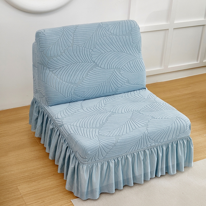 91家纺网 家纺一手货源 找家纺 丝绮鹿 2025新款雕花绒大叶子沙发套裙边款（直排） 雾霾蓝