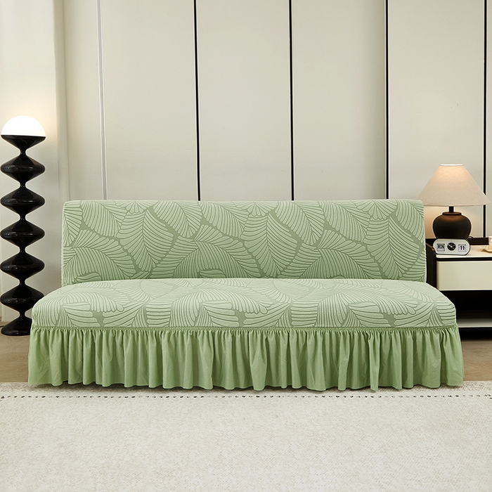 丝绮鹿 2025新款雕花绒大叶子沙发床裙边款 薄荷绿