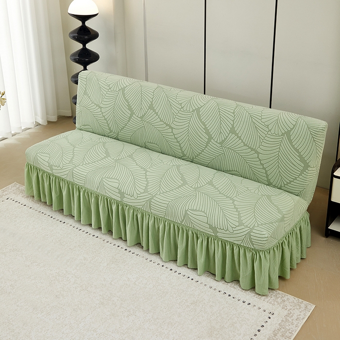 91家纺网 家纺一手货源 找家纺 丝绮鹿 2025新款雕花绒大叶子沙发床裙边款 薄荷绿