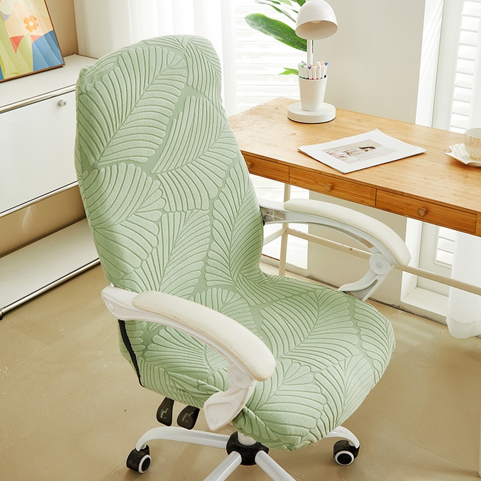 丝绮鹿 2025新款雕花绒大叶子办公椅子套拉链款 薄荷绿