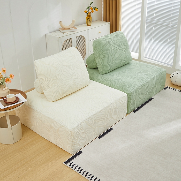 91家纺网 家纺一手货源 找家纺 丝绮鹿 2025新款雕花绒大叶子方块沙发套 薄荷绿