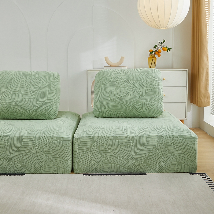 91家纺网 家纺一手货源 找家纺 丝绮鹿 2025新款雕花绒大叶子方块沙发套 薄荷绿