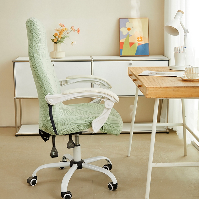 91家纺网 家纺一手货源 找家纺 丝绮鹿 2025新款雕花绒大叶子办公椅子套拉链款 薄荷绿