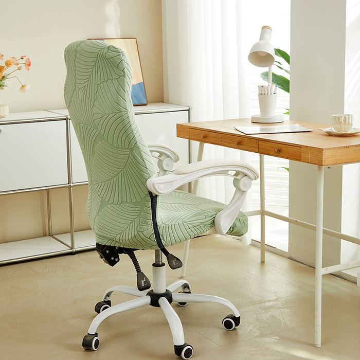 91家纺网 家纺一手货源 找家纺 丝绮鹿 2025新款雕花绒大叶子办公椅子套拉链款 薄荷绿