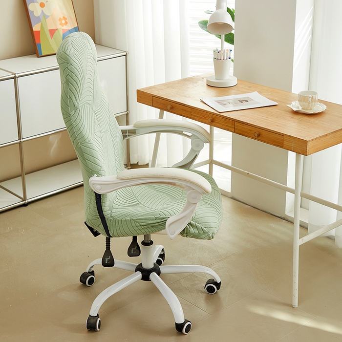 91家纺网 家纺一手货源 找家纺 丝绮鹿 2025新款雕花绒大叶子办公椅子套拉链款 薄荷绿