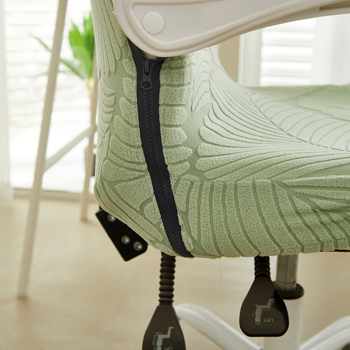 91家纺网 家纺一手货源 找家纺 丝绮鹿 2025新款雕花绒大叶子办公椅子套拉链款 薄荷绿