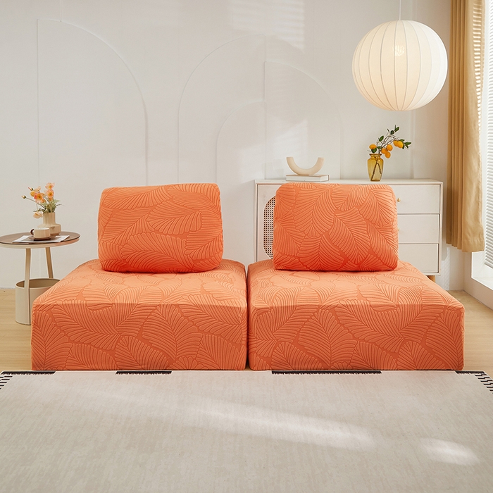 丝绮鹿 2025新款雕花绒大叶子方块沙发套 橙色