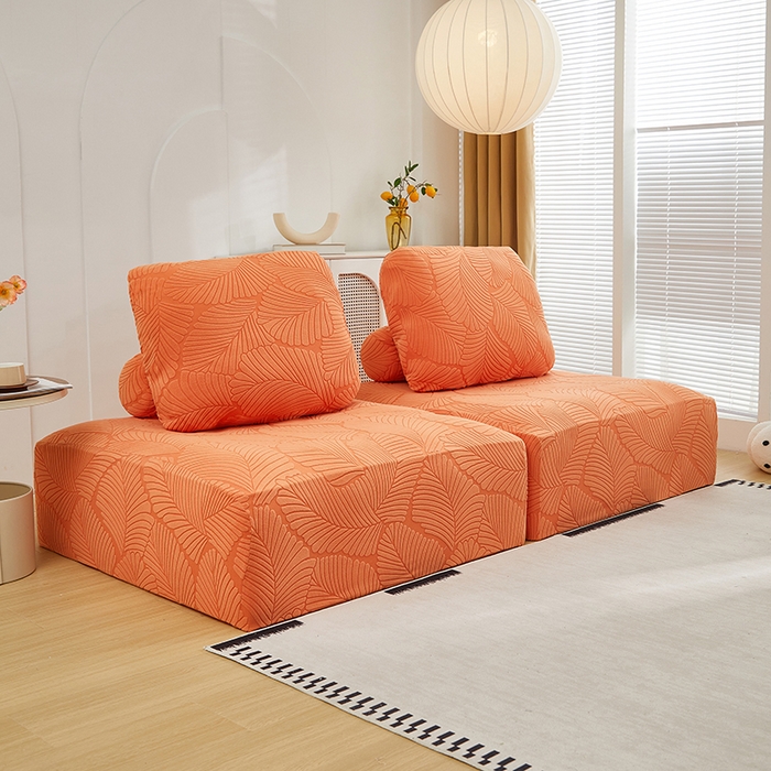 91家纺网 家纺一手货源 找家纺 丝绮鹿 2025新款雕花绒大叶子方块沙发套 橙色