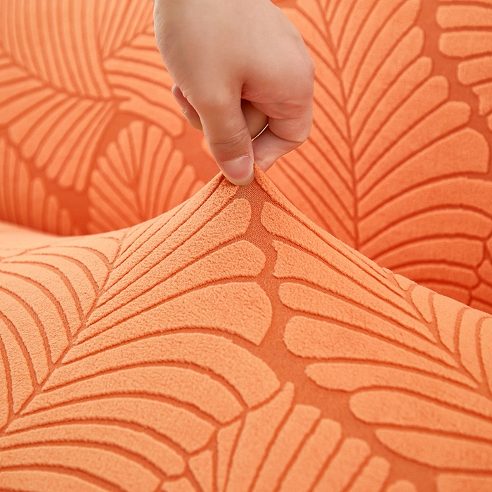 91家纺网 家纺一手货源 找家纺 丝绮鹿 2025新款雕花绒大叶子沙发床裙边款 橘色