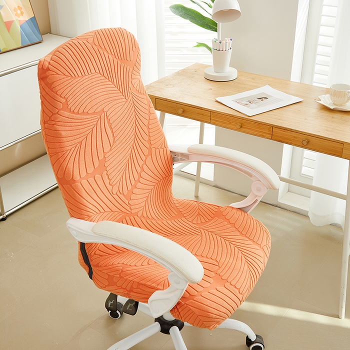 丝绮鹿 2025新款雕花绒大叶子办公椅子套拉链款 橘色