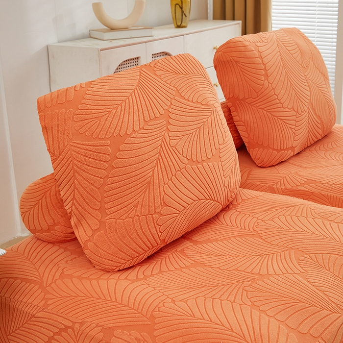 91家纺网 家纺一手货源 找家纺 丝绮鹿 2025新款雕花绒大叶子方块沙发套 橙色