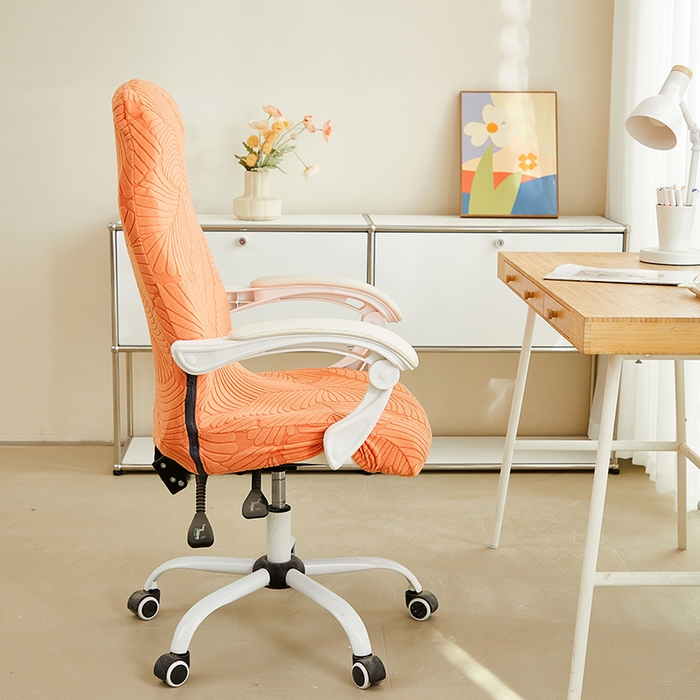 91家纺网 家纺一手货源 找家纺 丝绮鹿 2025新款雕花绒大叶子办公椅子套拉链款 橘色
