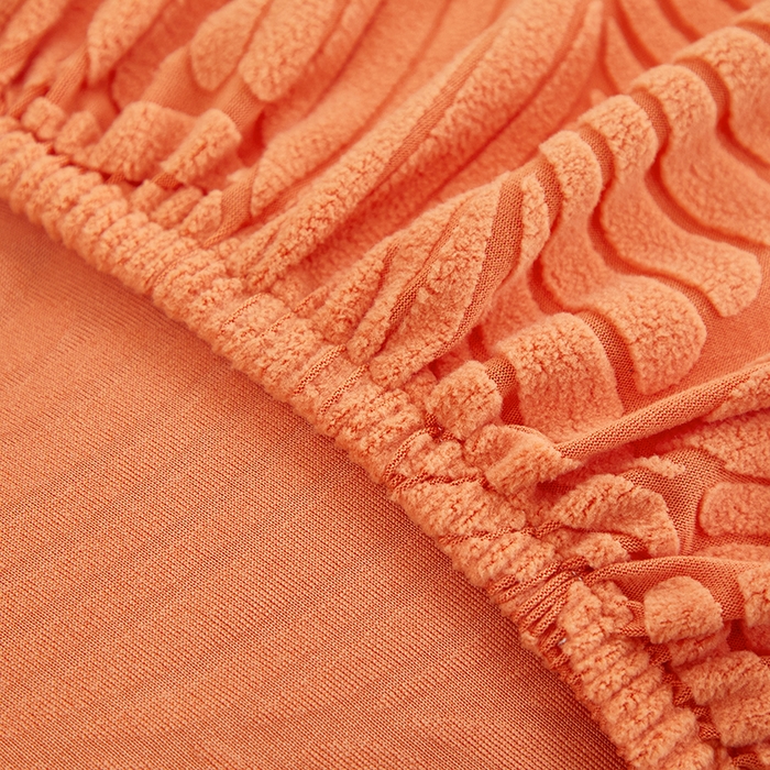 91家纺网 家纺一手货源 找家纺 丝绮鹿 2025新款雕花绒大叶子方块沙发套 橙色