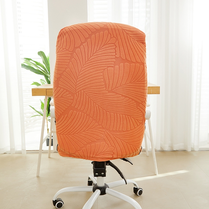 91家纺网 家纺一手货源 找家纺 丝绮鹿 2025新款雕花绒大叶子办公椅子套拉链款 橘色
