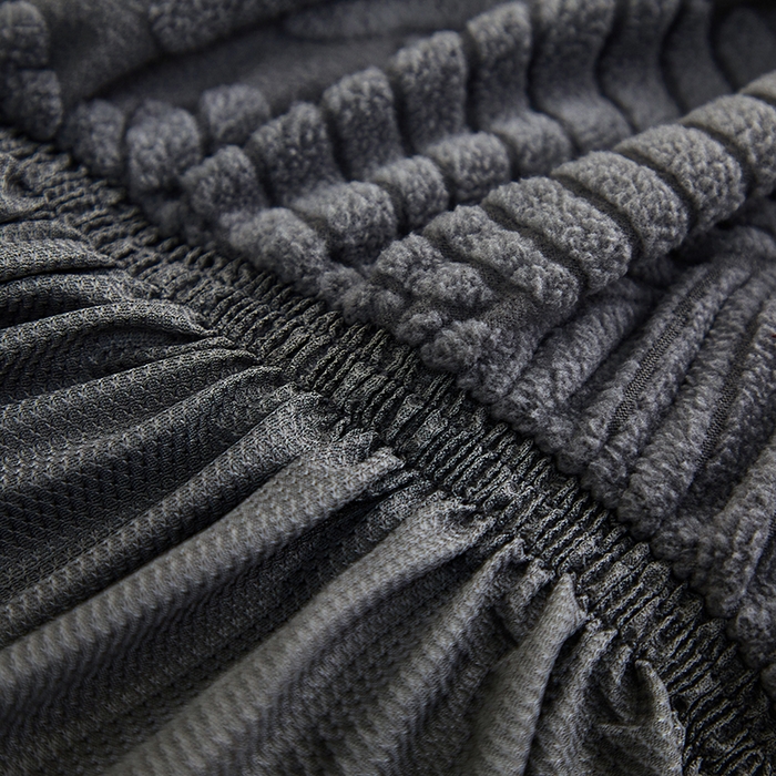 91家纺网 家纺一手货源 找家纺 丝绮鹿 2025新款雕花绒大叶子沙发套裙边款（贵妃图） 大叶子深灰