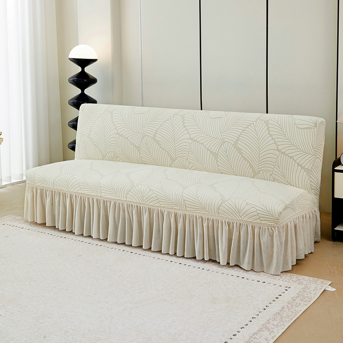 91家纺网 家纺一手货源 找家纺 丝绮鹿 2025新款雕花绒大叶子沙发床裙边款 米白