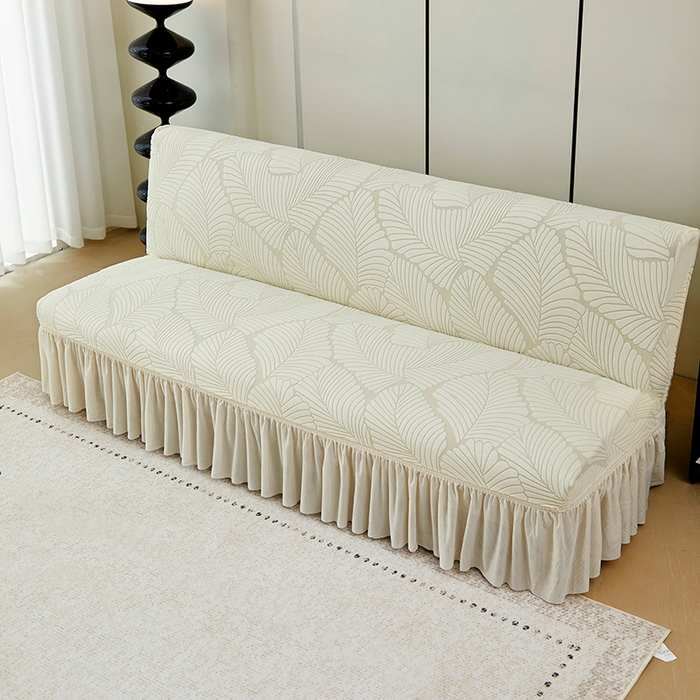 91家纺网 家纺一手货源 找家纺 丝绮鹿 2025新款雕花绒大叶子沙发床裙边款 米白