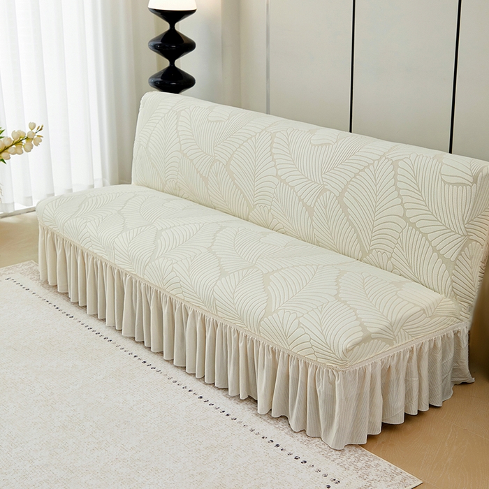 91家纺网 家纺一手货源 找家纺 丝绮鹿 2025新款雕花绒大叶子沙发床裙边款 米白