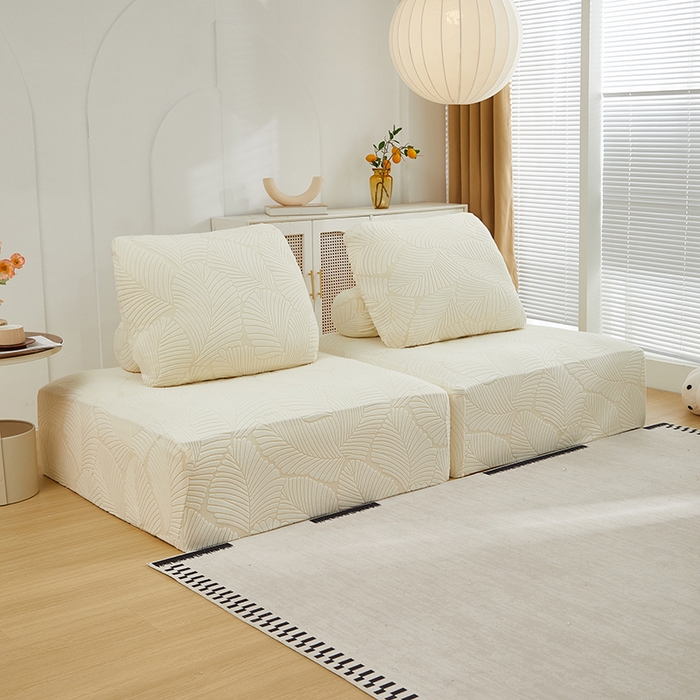 91家纺网 家纺一手货源 找家纺 丝绮鹿 2025新款雕花绒大叶子方块沙发套 米白