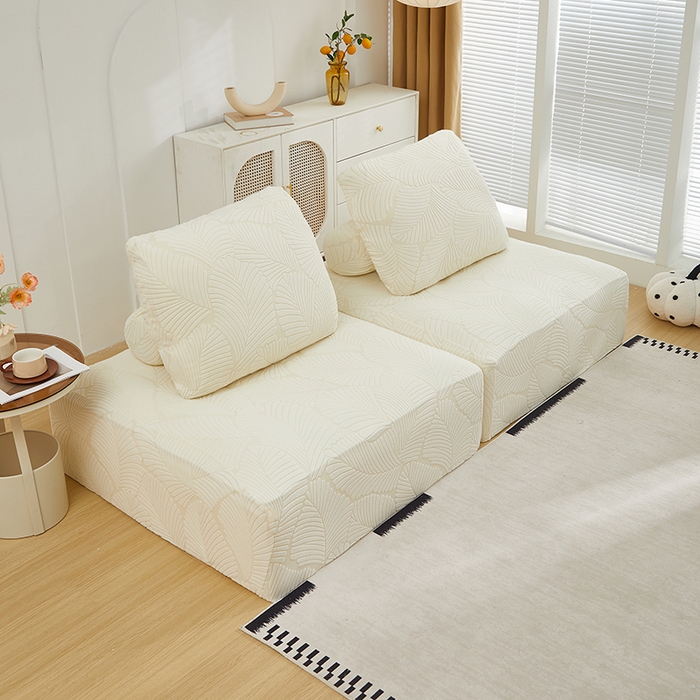 91家纺网 家纺一手货源 找家纺 丝绮鹿 2025新款雕花绒大叶子方块沙发套 米白