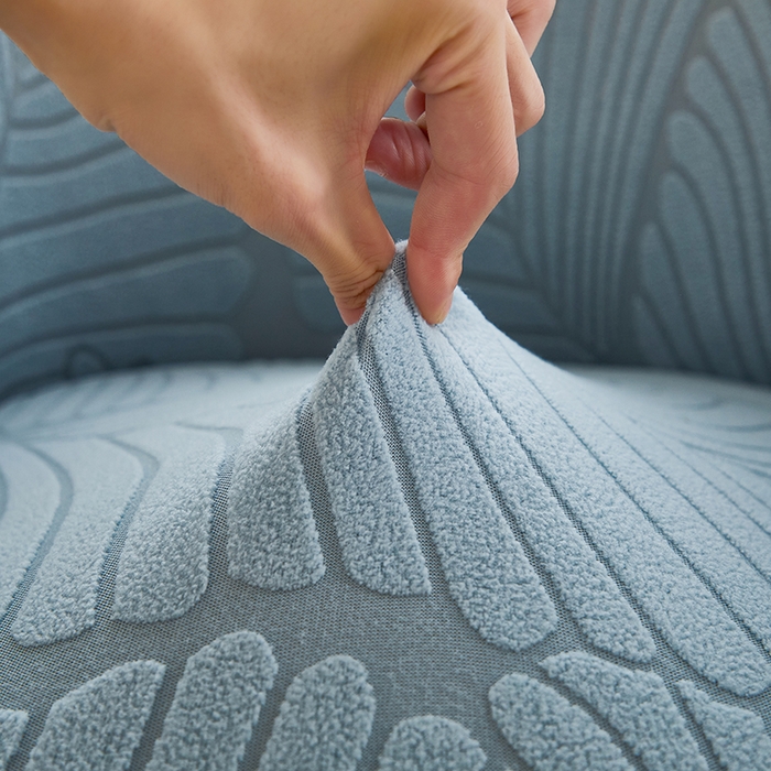 91家纺网 家纺一手货源 找家纺 丝绮鹿 2025新款雕花绒大叶子高扶手椅子套 雾霾蓝