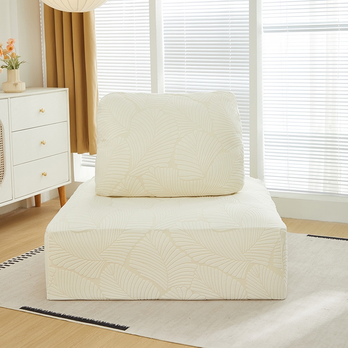 91家纺网 家纺一手货源 找家纺 丝绮鹿 2025新款雕花绒大叶子方块沙发套 米白