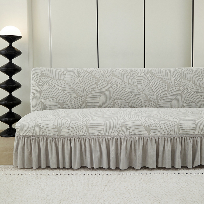 91家纺网 家纺一手货源 找家纺 丝绮鹿 2025新款雕花绒大叶子沙发床裙边款 浅灰