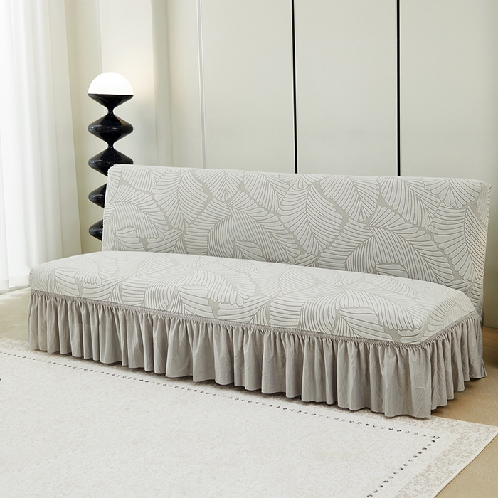 91家纺网 家纺一手货源 找家纺 丝绮鹿 2025新款雕花绒大叶子沙发床裙边款 浅灰