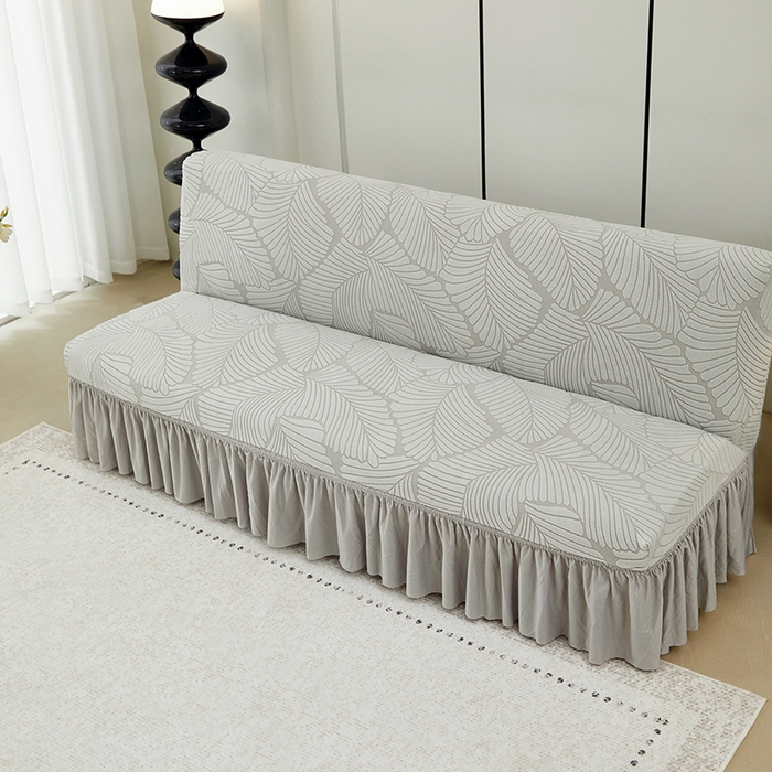 91家纺网 家纺一手货源 找家纺 丝绮鹿 2025新款雕花绒大叶子沙发床裙边款 浅灰