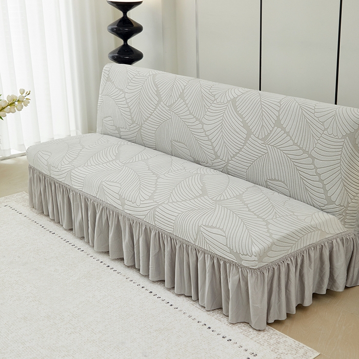 91家纺网 家纺一手货源 找家纺 丝绮鹿 2025新款雕花绒大叶子沙发床裙边款 浅灰